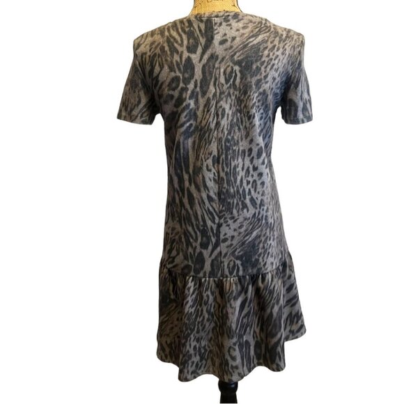 Zara Gray Short Sleeve Animal Print Drop Waist‎ Shift Dress Size Small - Picture 4 of 6